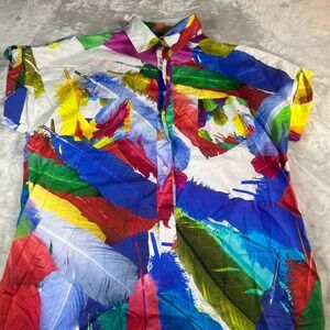 Sara Roka Women's Sz IT 40 Shirt Dress Multi Color Feather Print Cotton Blend
